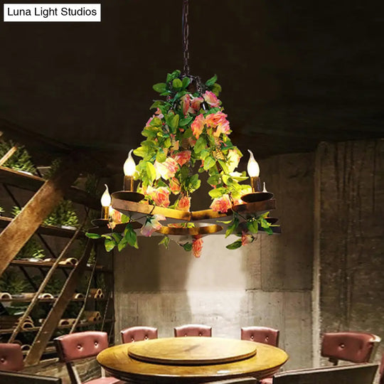 Metal Green Chandelier Candelabra – Antique Led Rose Ceiling Light With 5 Bulbs For Restaurants