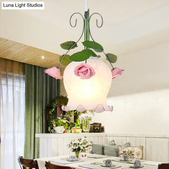 Metal Green Hanging Lamp Flower Pendant - Perfect For Dining Room Décor