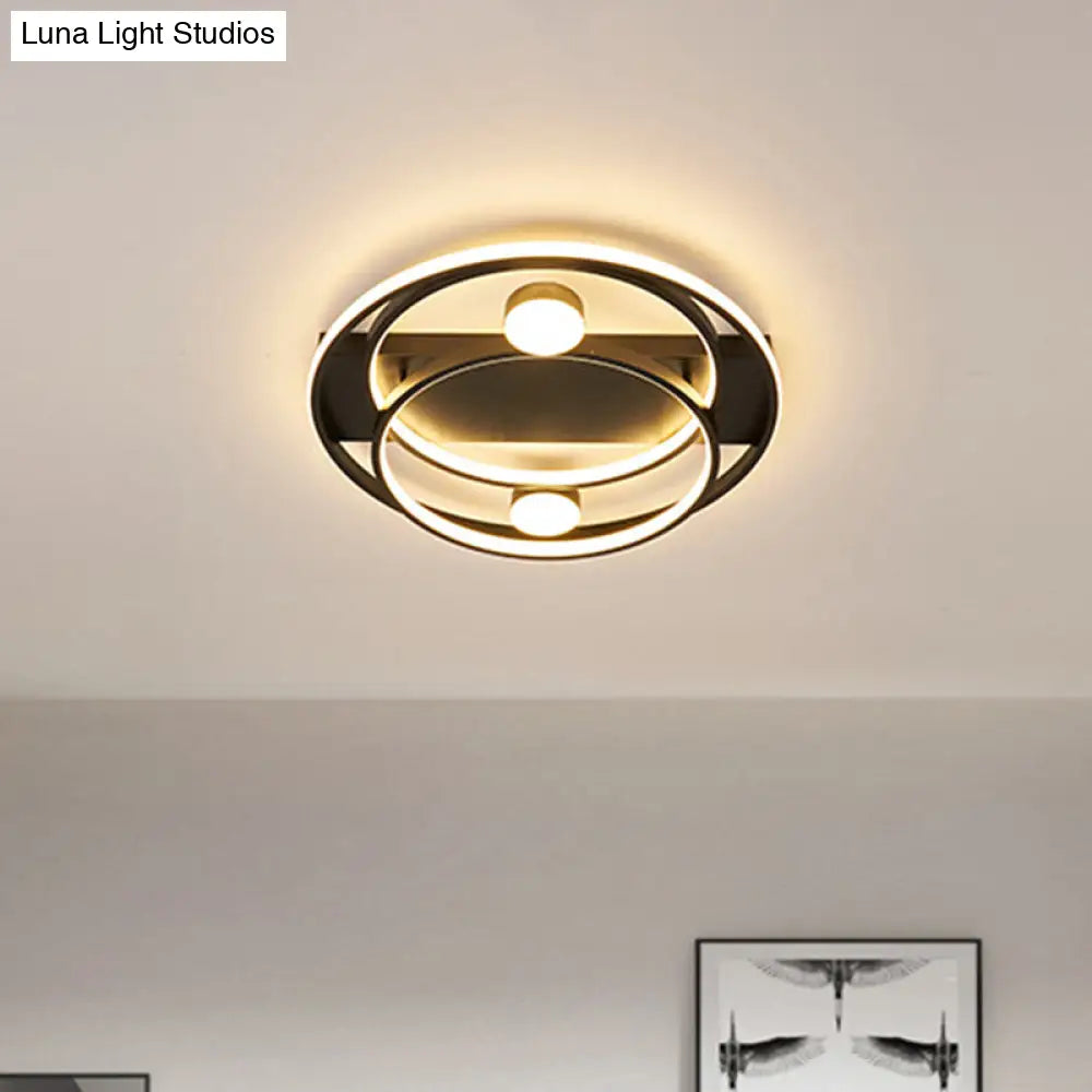 Metal Halo Ring Led Flush Mount Fixture In Black/Gold For Bedroom - 16’/19.5’ Dia White/Warm Light