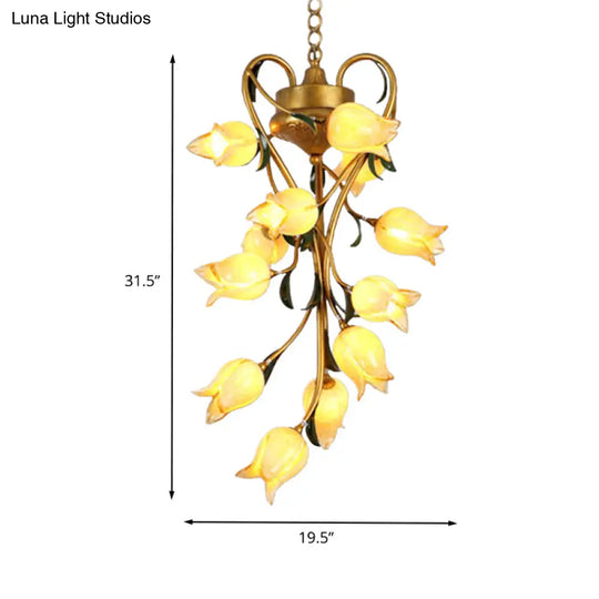 Metal Hanging Chandelier With 12 Bulbs - American Garden Brass Blossom Design Led Pendant Lighting