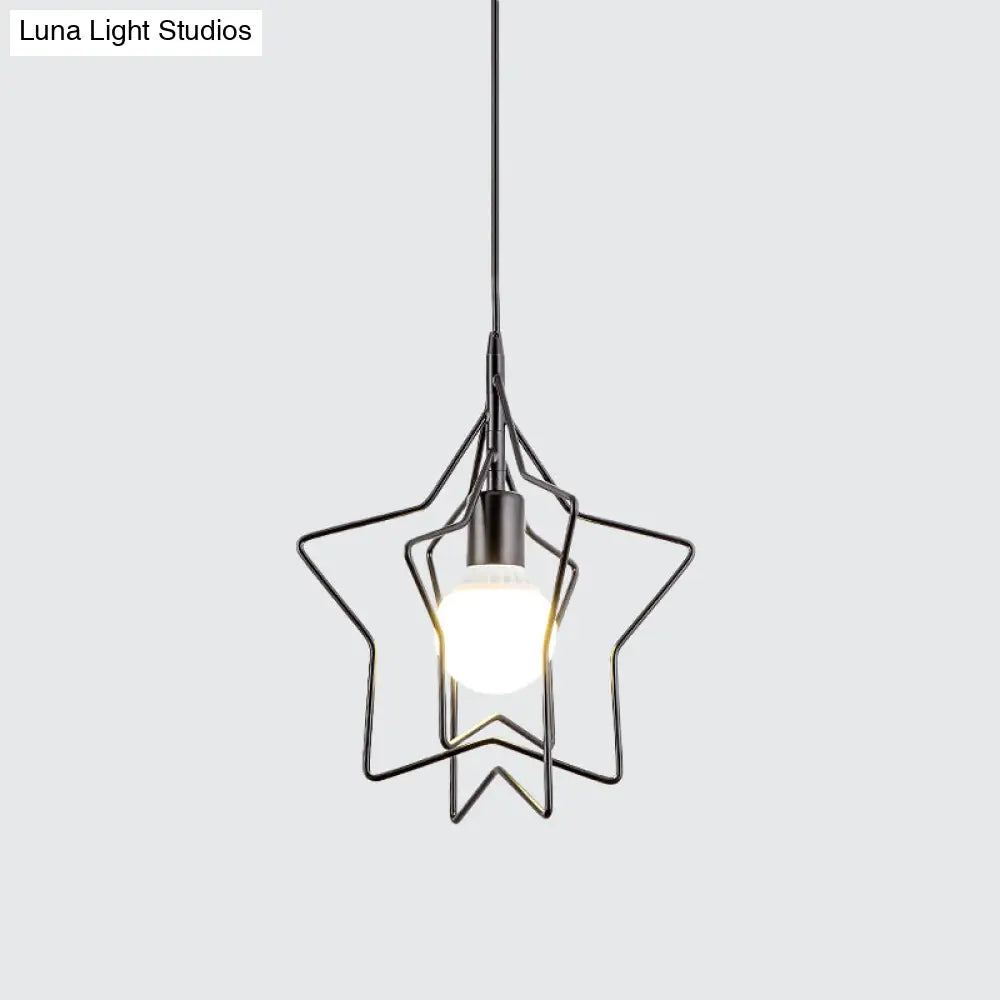 Metal Hanging Lamp: Round/Star Loft Style Ceiling Pendant Light In Black