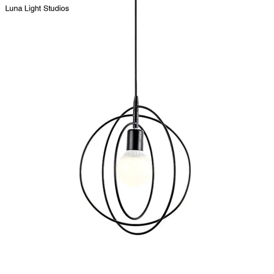 Black Metal Hanging Lamp - Loft Style Single-Bulb Bedroom Ceiling Pendant Light / Round