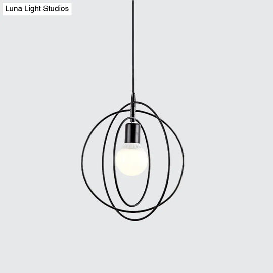 Metal Hanging Lamp: Round/Star Loft Style Ceiling Pendant Light In Black