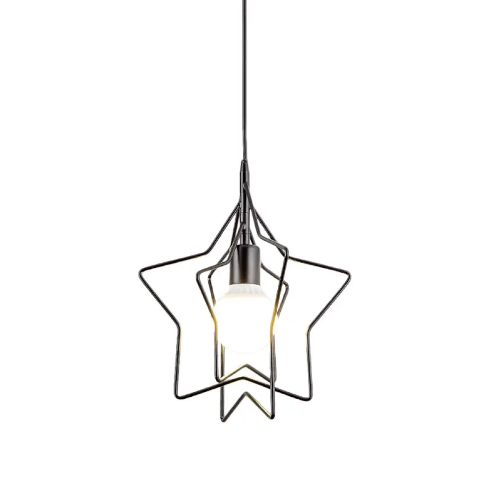 Metal Hanging Lamp: Round/Star Loft Style Ceiling Pendant Light In Black / Star