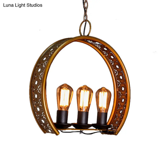 Metal Hanging Light: Brass Industrial Chandeliers - Bare Bulb 3-Light For Living Room