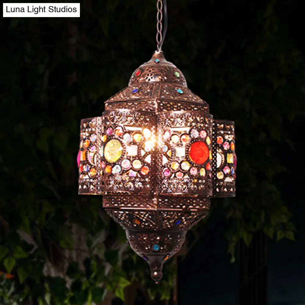 Metal Hanging Pendant Light: Lantern Decorative Suspension Lamp (1 Head) For Restaurants - Red/Rust