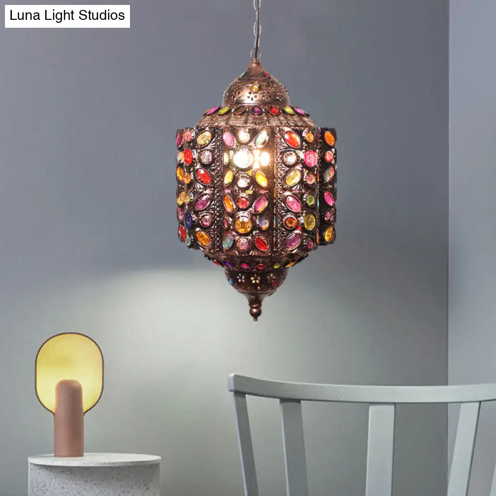 Metal Hanging Pendant Light: Lantern Decorative Suspension Lamp (1 Head) For Restaurants - Red/Rust