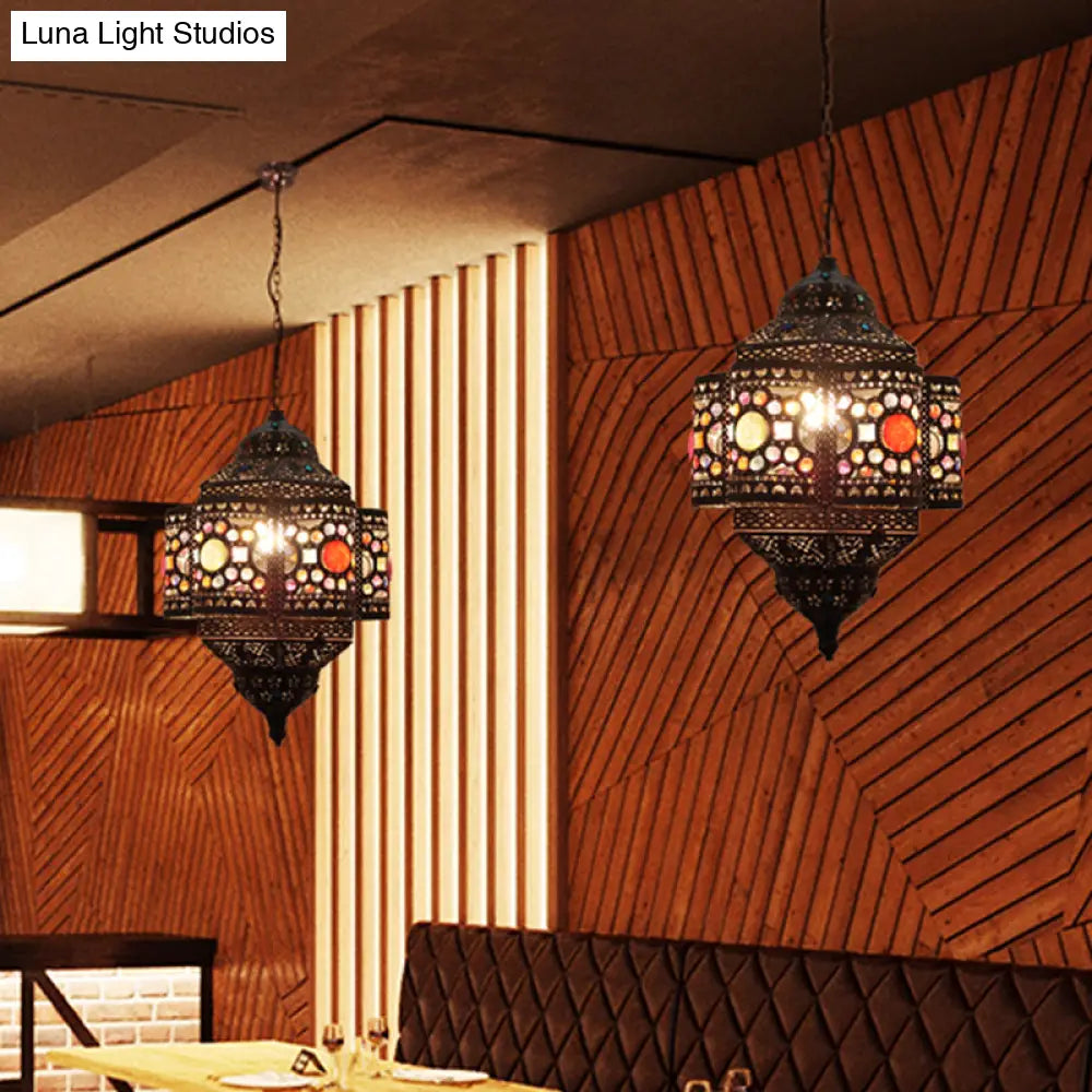 Metal Hanging Pendant Light: Lantern Decorative Suspension Lamp (1 Head) For Restaurants - Red/Rust