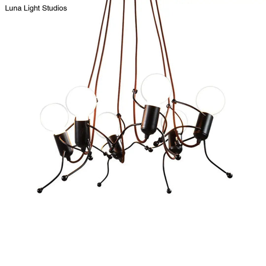 Human-Shaped Chandelier: Black Metal Hanging Light For Dining Room - 3/6 Bulbs