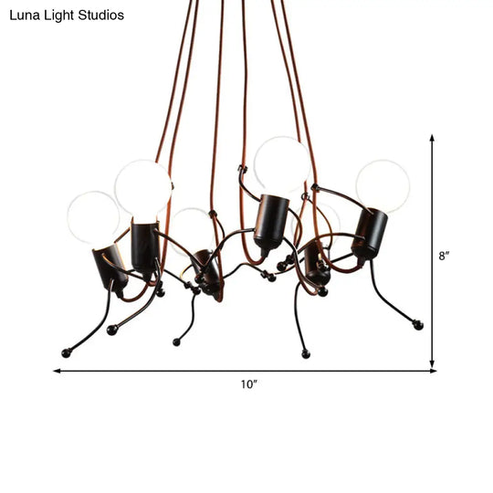 Human-Shaped Chandelier: Black Metal Hanging Light For Dining Room - 3/6 Bulbs