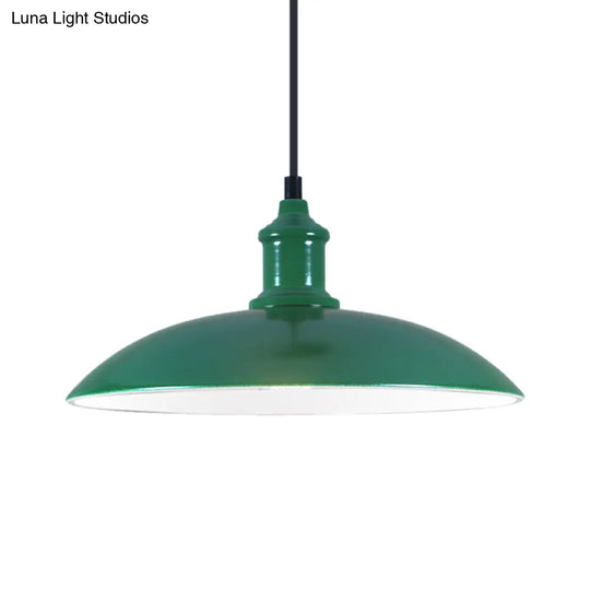 Industrial Metal Pendant Light - Green/Red Bowl Hanging Lamp 1 Living Room Ceiling 12.5/16 Width