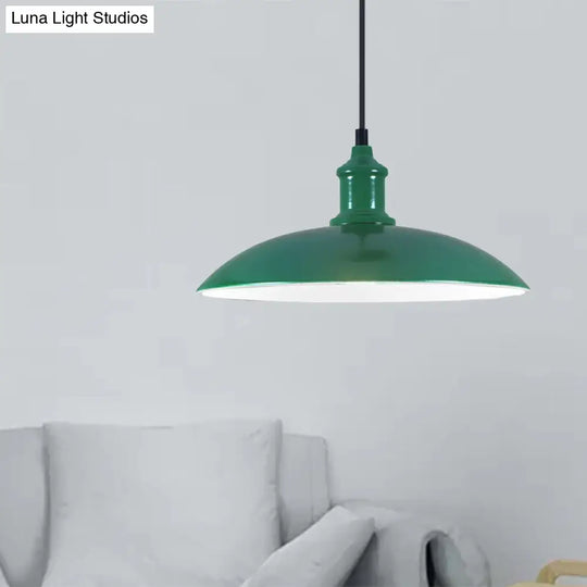 Industrial Metal Pendant Light - Green/Red Bowl Hanging Lamp 1 Living Room Ceiling 12.5/16 Width