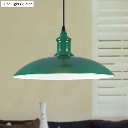 Metal Industrial Hanging Pendant Light - Green/Red Bowl Design 1 12.5’/16’ Width Ideal For