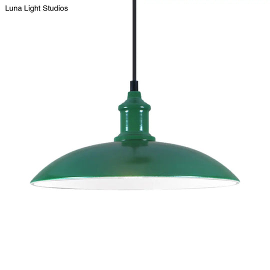 Metal Industrial Hanging Pendant Light - Green/Red Bowl Design 1 12.5’/16’ Width Ideal For