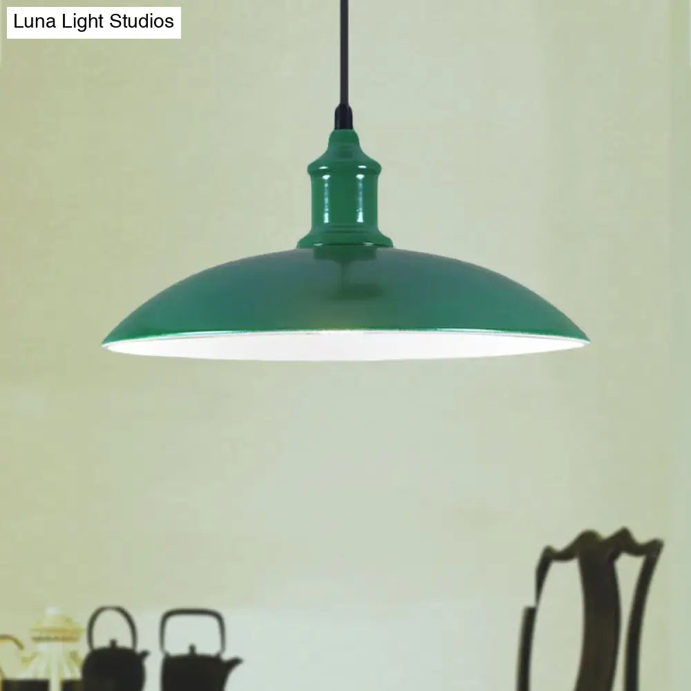 Industrial Metal Pendant Light - Green/Red Bowl Hanging Lamp 1 Living Room Ceiling 12.5/16 Width