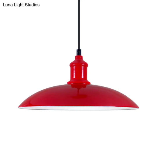 Industrial Metal Pendant Light - Green/Red Bowl Hanging Lamp 1 Living Room Ceiling 12.5/16 Width