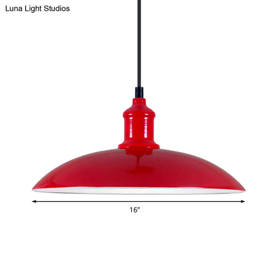 Metal Industrial Hanging Pendant Light - Green/Red Bowl Design 1 12.5’/16’ Width Ideal For