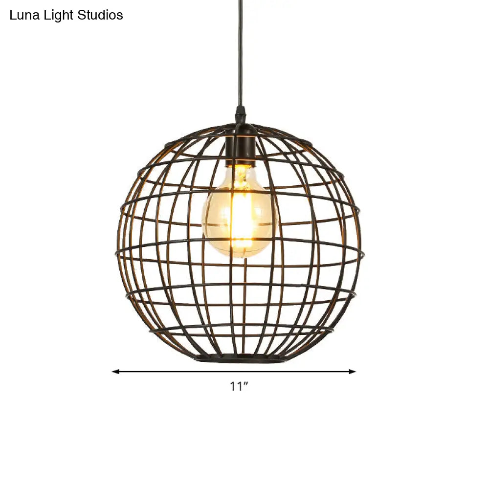 Metal Industrial Hanging Pendant Light With Globe Shade - Ideal For Living Room Ceiling Lighting