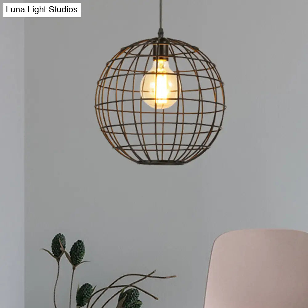 Metal Industrial Hanging Pendant Light With Globe Shade - Ideal For Living Room Ceiling Lighting