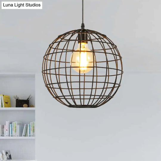 Industrial Metal Pendant Light With Globe Shade Ideal For Living Room Ceiling Lighting Black