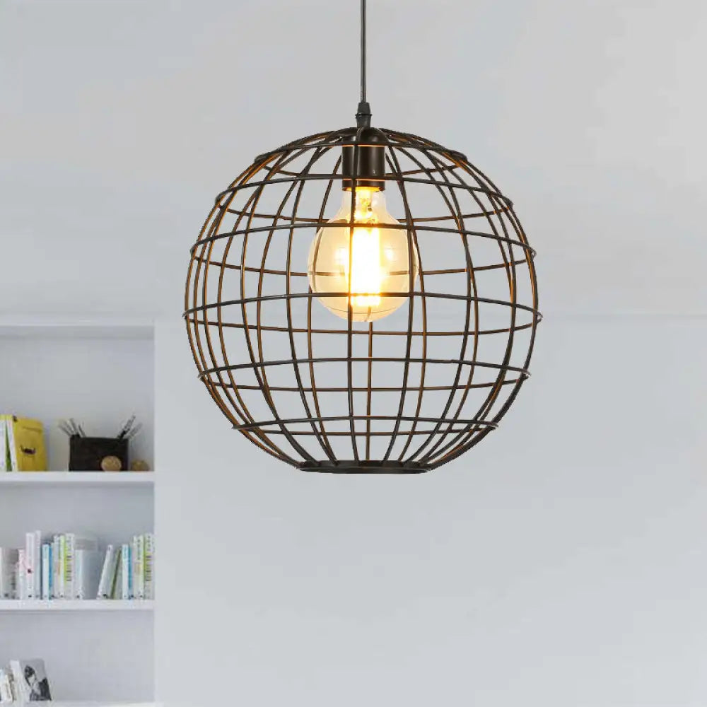 Metal Industrial Hanging Pendant Light With Globe Shade - Ideal For Living Room Ceiling Lighting