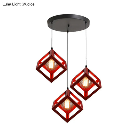 Industrial Metal Pendant Light With Wire Cage Shade - 3 Bulbs Black/White For Living Room Ceiling