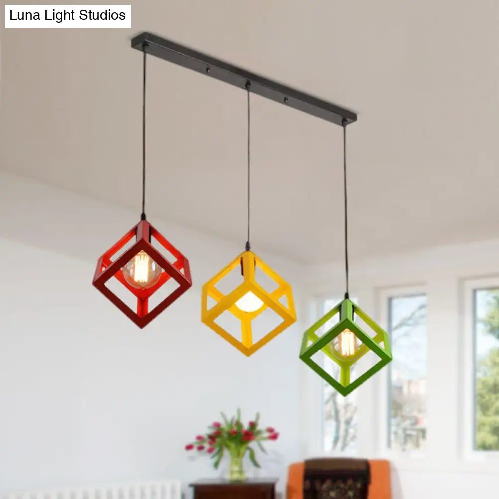 Industrial Metal Pendant Light With Wire Cage Shade - 3 Bulbs Black/White For Living Room Ceiling