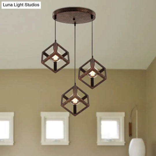 Industrial Metal Pendant Light With Wire Cage Shade - 3 Bulbs Black/White For Living Room Ceiling