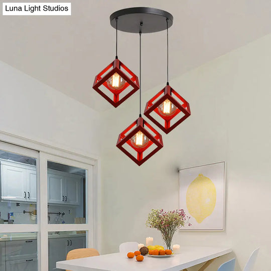 Industrial Metal Pendant Light With Wire Cage Shade - 3 Bulbs Black/White For Living Room Ceiling