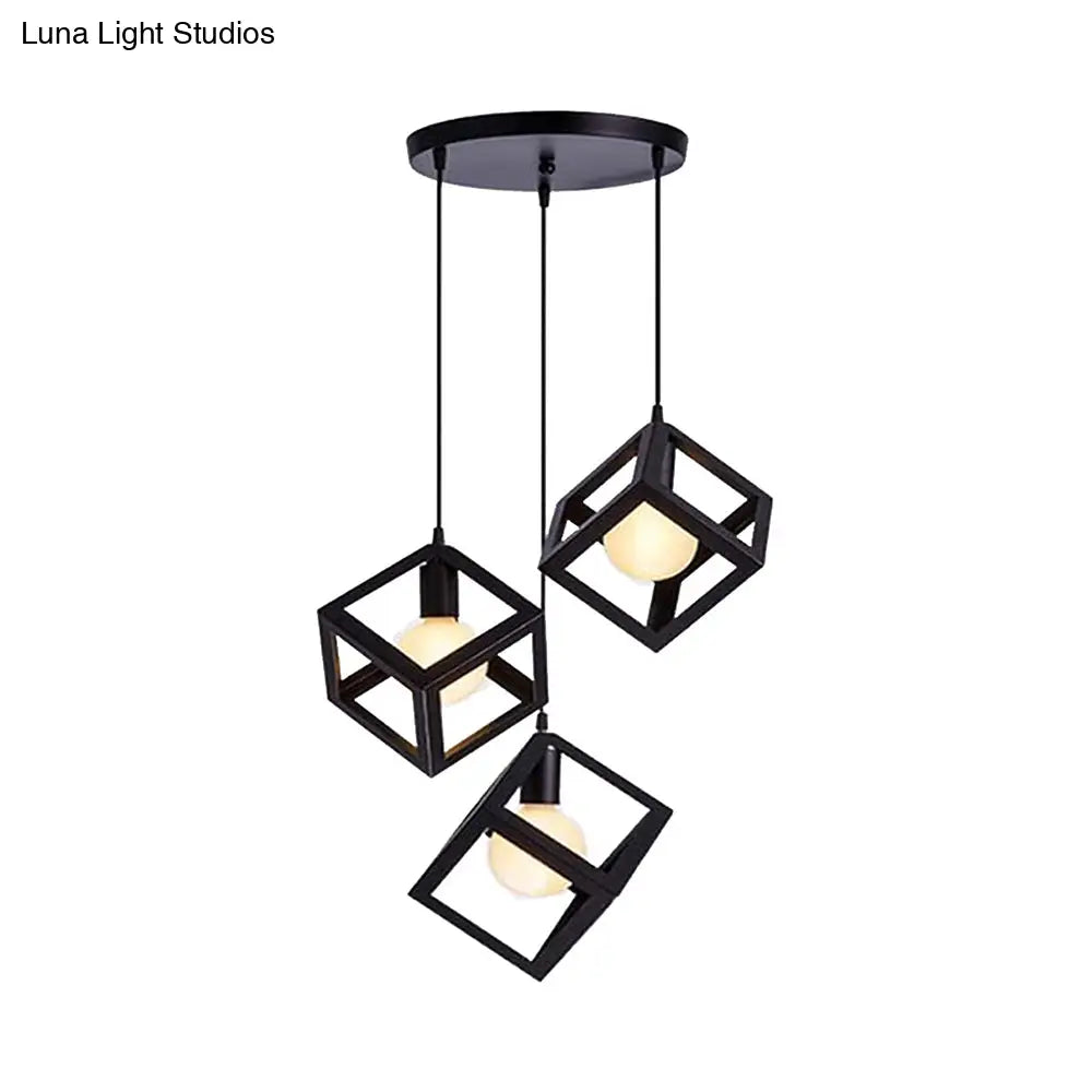 Industrial Metal Pendant Light With Wire Cage Shade - 3 Bulbs Black/White For Living Room Ceiling