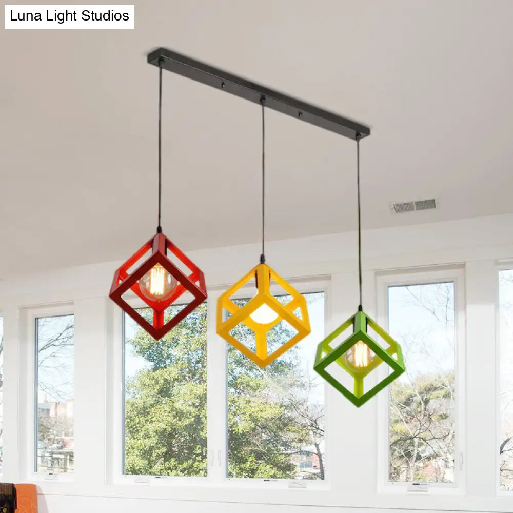 Industrial Metal Pendant Light With Wire Cage Shade - 3 Bulbs Black/White For Living Room Ceiling