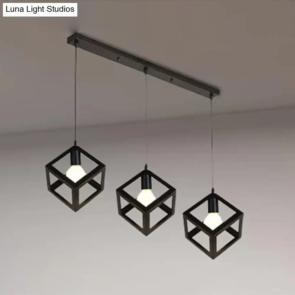 Industrial Metal Pendant Light With Wire Cage Shade - 3 Bulbs Black/White For Living Room Ceiling