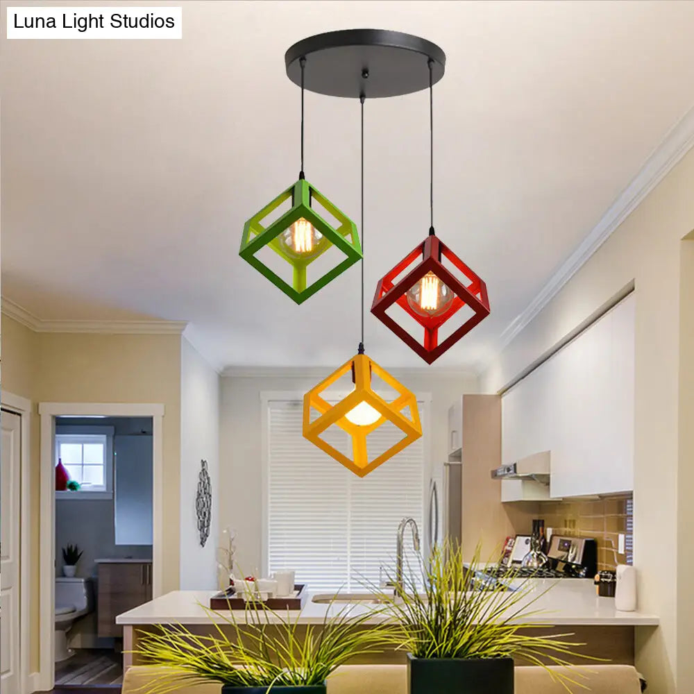 Industrial Metal Pendant Light With Wire Cage Shade - 3 Bulbs Black/White For Living Room Ceiling