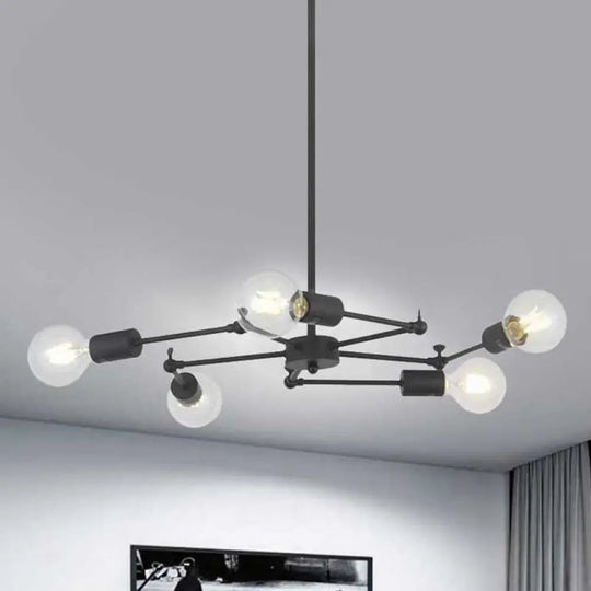 Metal Industrial Style Adjustable Chandelier With Exposed Bulbs - Multi Light Hanging Lamp For