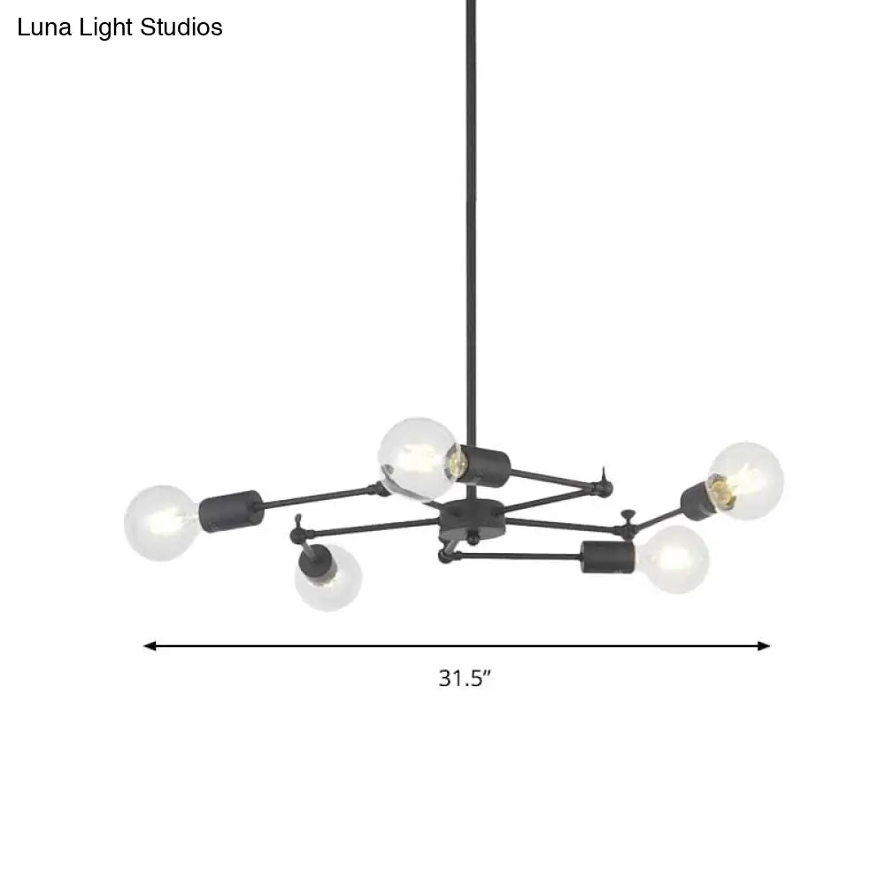 Metal Industrial Style Adjustable Chandelier With Exposed Bulbs - Multi Light Hanging Lamp For