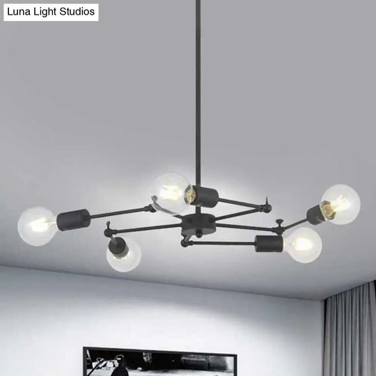 Industrial Style Bedside Pendant Light With Adjustable Metal Chandelier Exposed Bulb Multi-Light