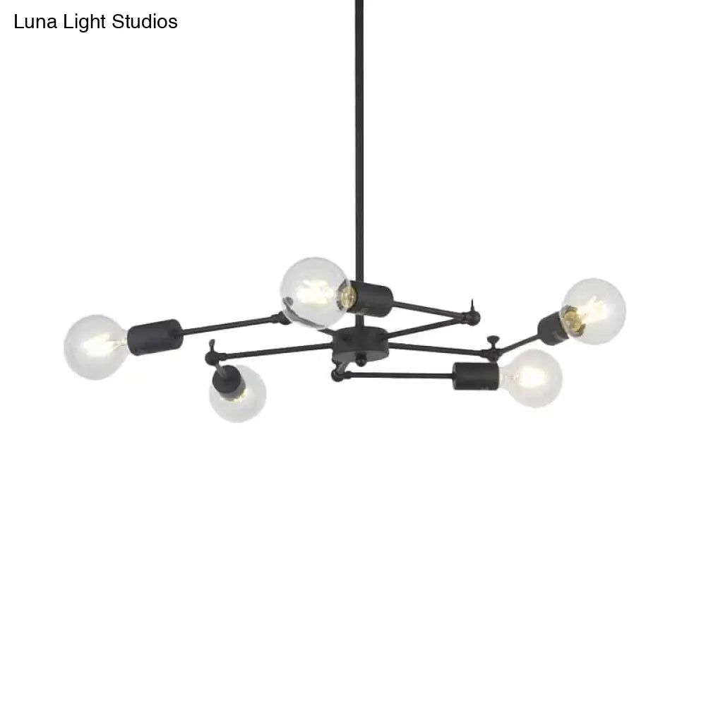 Industrial Style Bedside Pendant Light With Adjustable Metal Chandelier Exposed Bulb Multi-Light