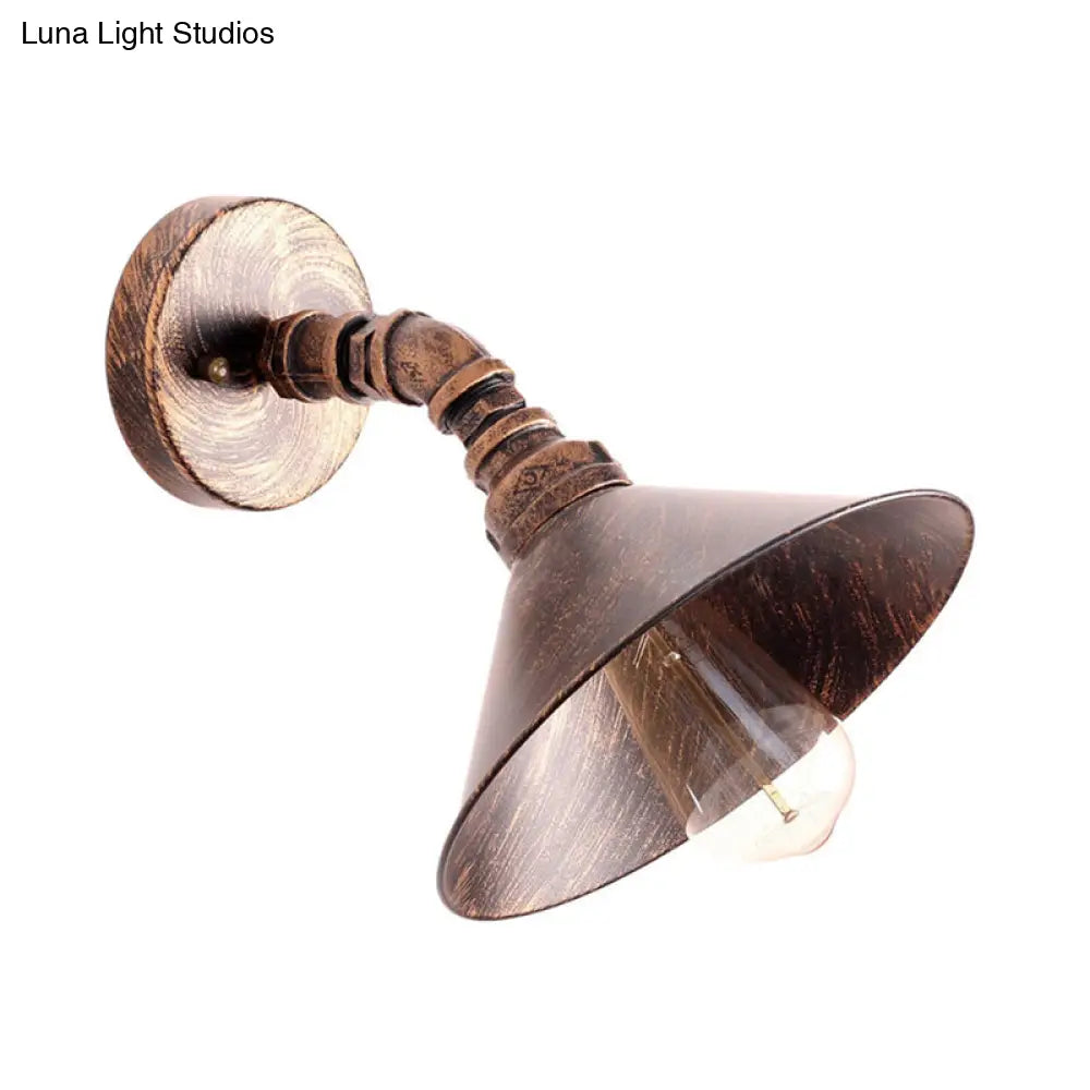 Metal Industrial Wall Sconce Light With Cone Shade - Black/Rust Finish