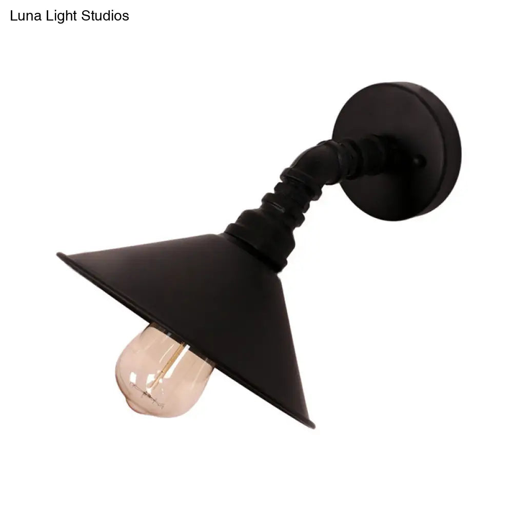 Metal Industrial Wall Sconce Light With Cone Shade - Black/Rust Finish