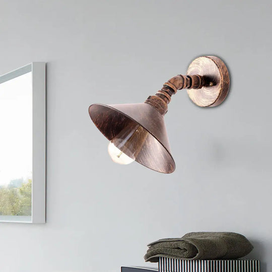 Metal Industrial Wall Sconce Light With Cone Shade - Black/Rust Finish Rust