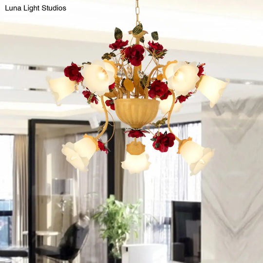 Metal Led Chandelier Pendant Light - Korean Garden Blossom Design Ginger Suspension Lamp For Living