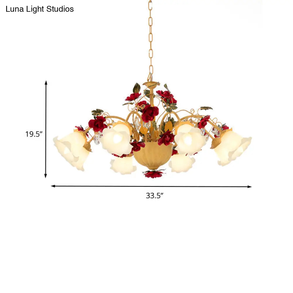 Metal Led Chandelier Pendant Light - Korean Garden Blossom Design Ginger Suspension Lamp For Living