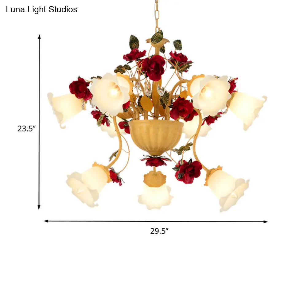 Metal Led Chandelier Pendant Light - Korean Garden Blossom Design Ginger Suspension Lamp For Living