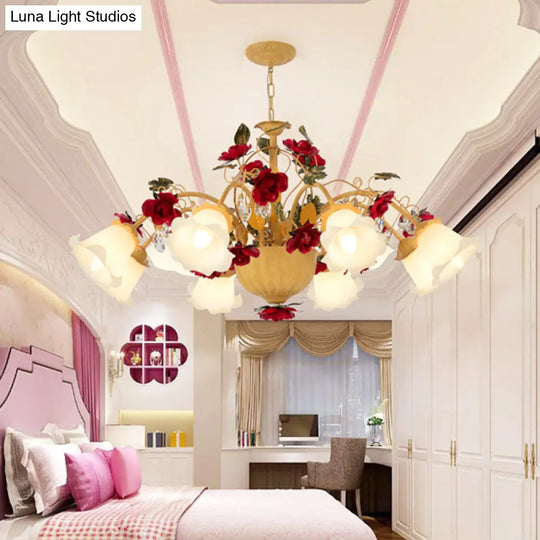 Metal Led Chandelier Pendant Light - Korean Garden Blossom Design Ginger Suspension Lamp For Living