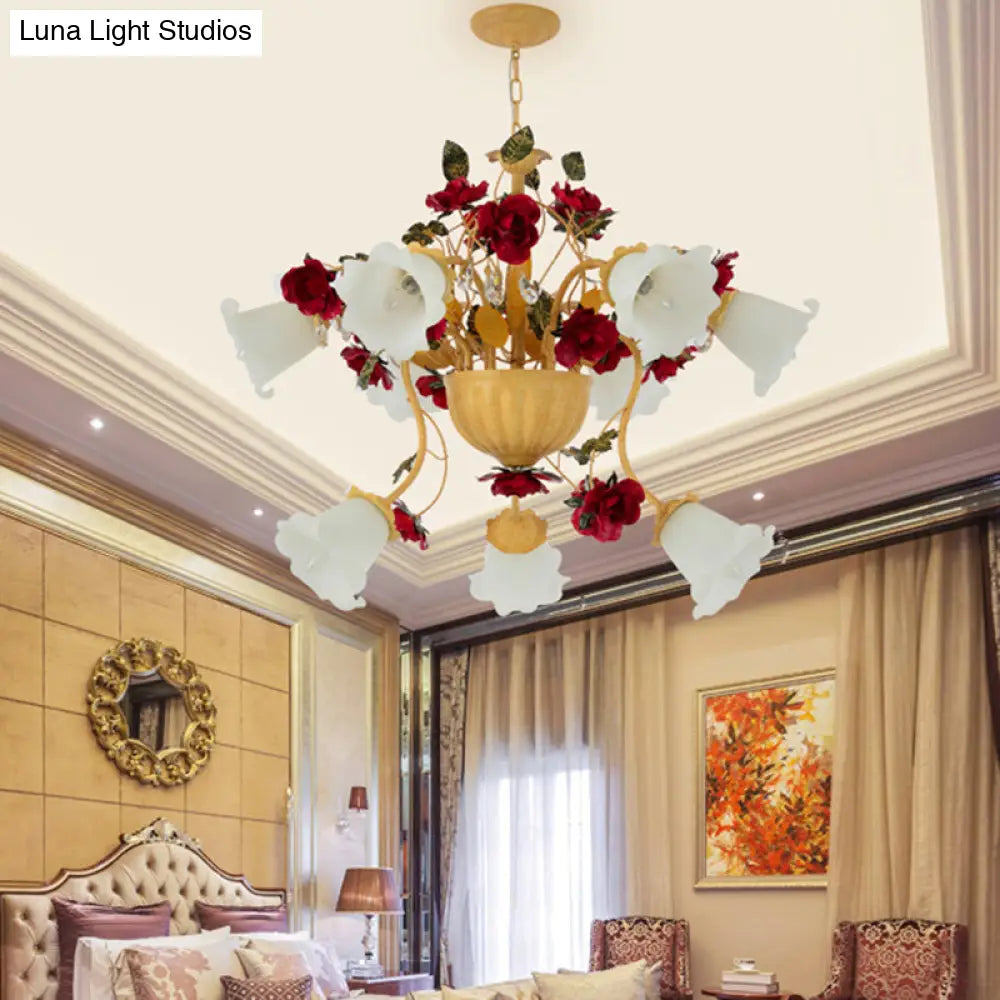 Metal Led Chandelier Pendant Light - Korean Garden Blossom Design Ginger Suspension Lamp For Living