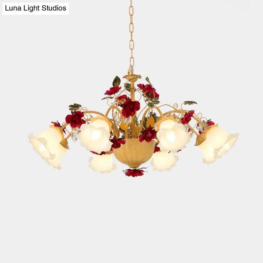 Metal Led Chandelier Pendant Light - Korean Garden Blossom Design Ginger Suspension Lamp For Living