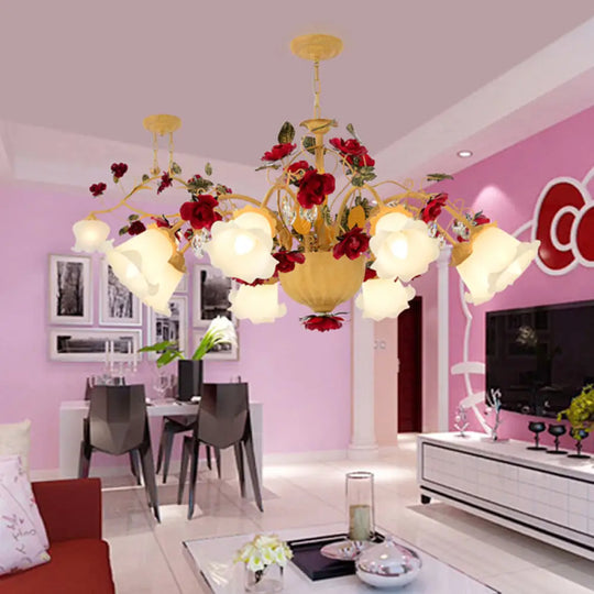 Metal Led Chandelier Pendant Light - Korean Garden Blossom Design Ginger Suspension Lamp For Living