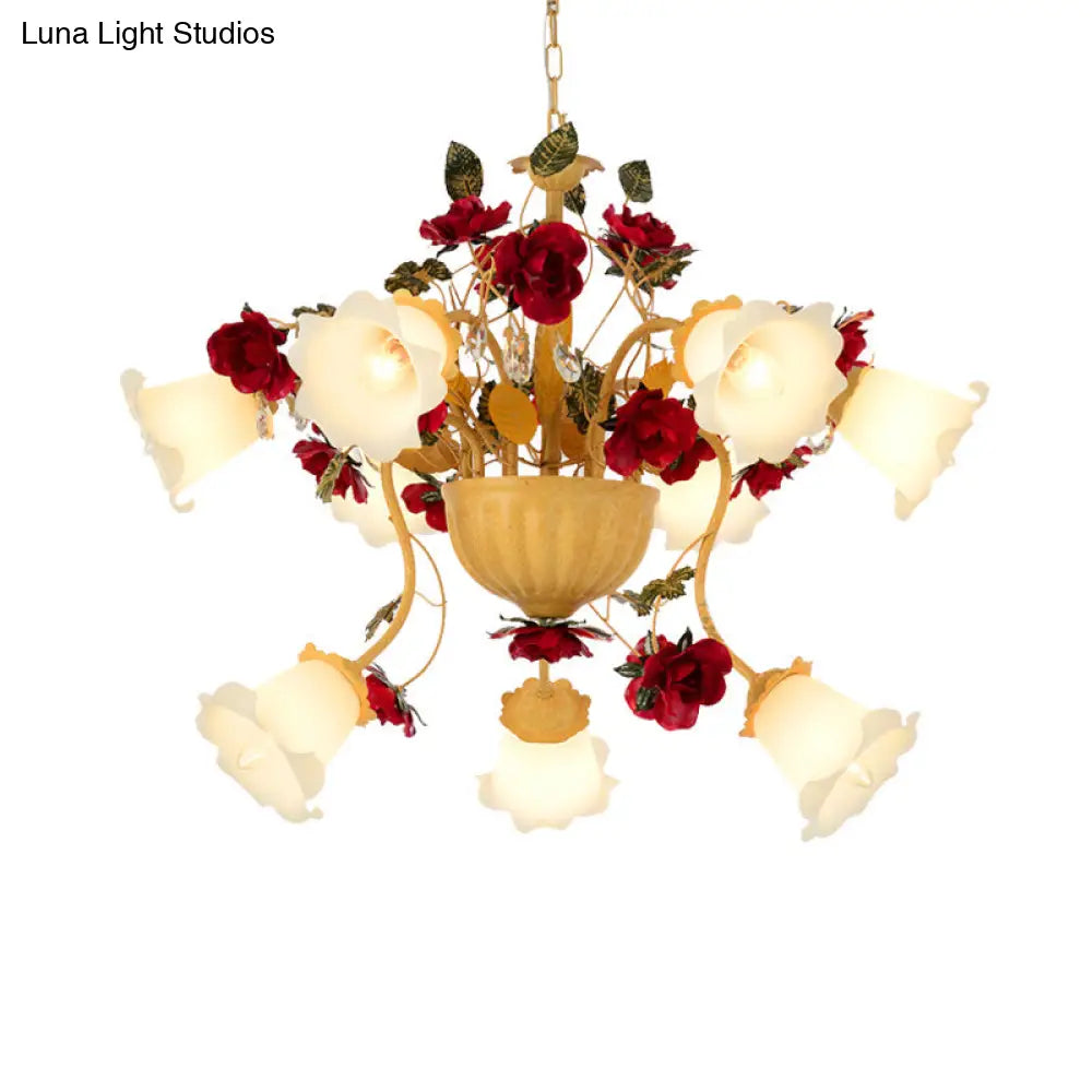 Metal Led Chandelier Pendant Light - Korean Garden Blossom Design Ginger Suspension Lamp For Living