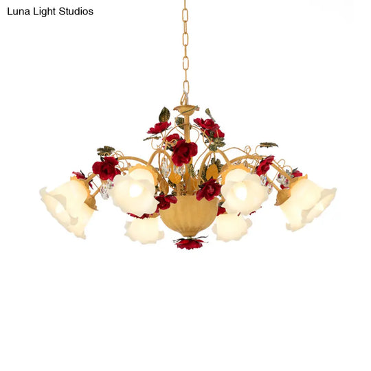 Metal Led Chandelier Pendant Light - Korean Garden Blossom Design Ginger Suspension Lamp For Living