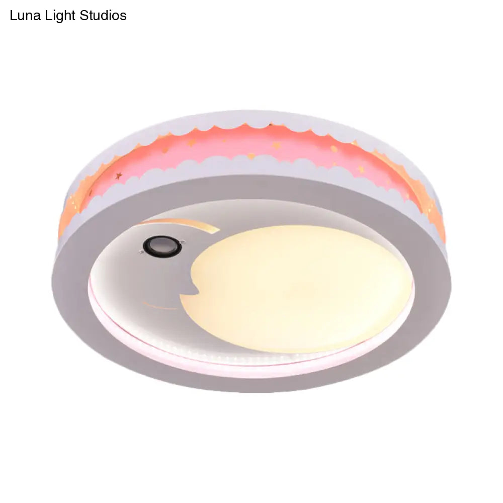 Metal Led Music Ceiling Light For Bedrooms: Hollow Crescent Design (Pink/Blue/Navy)